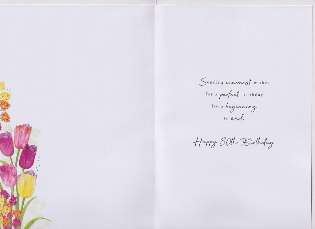 80th Birthday Card for Nan  Tulip Floral Design  15x23cm with Insert