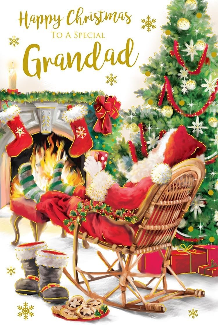 Christmas Card For Grandad 15x23cm Santa Fireplace Verse Large Inside Quality