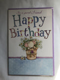 Friend Happy Birthday Card Special Cute Mouse in Flowerpot Flowers Ribbbon