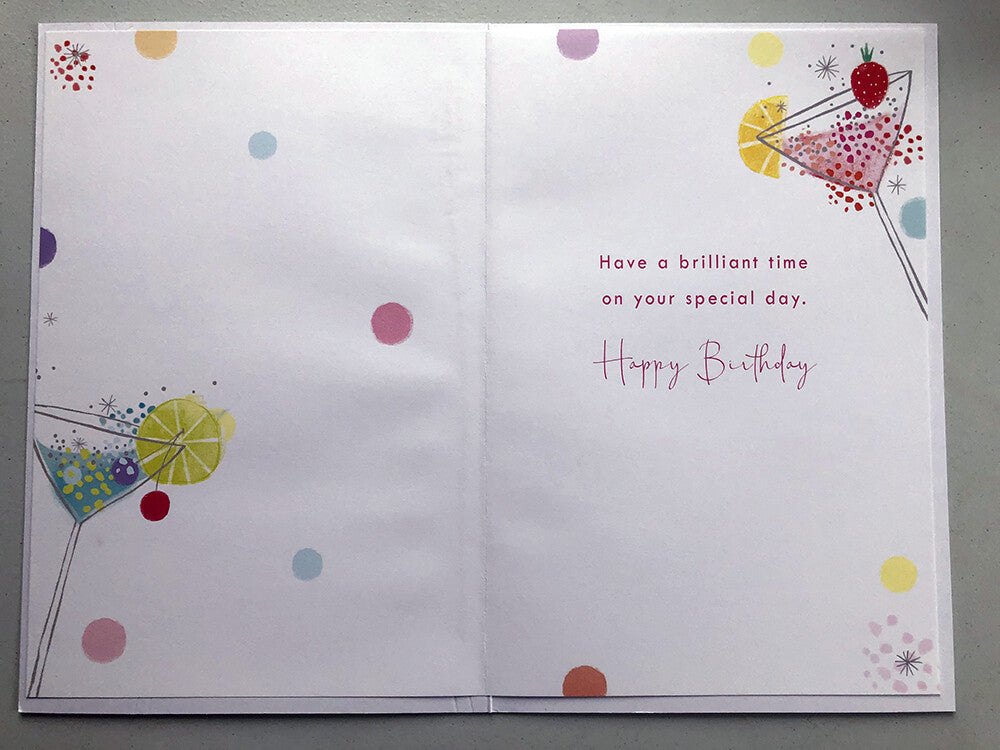 Friend Happy Birthday Card Bright Cocktail Glass Female Lovely Verse