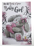 Birth Baby Girl Card On The Of Your Teddy Heart & Bottle Design Lovely Verse