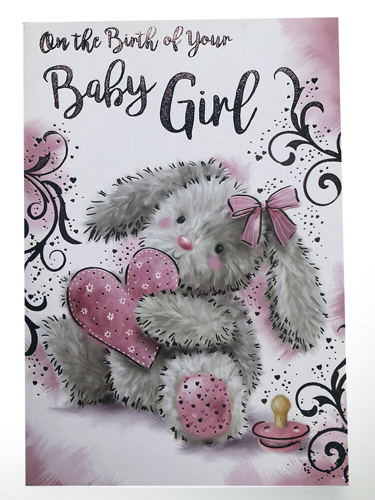 Birth Baby Girl Card On The Of Your Teddy Heart & Bottle Design Lovely Verse