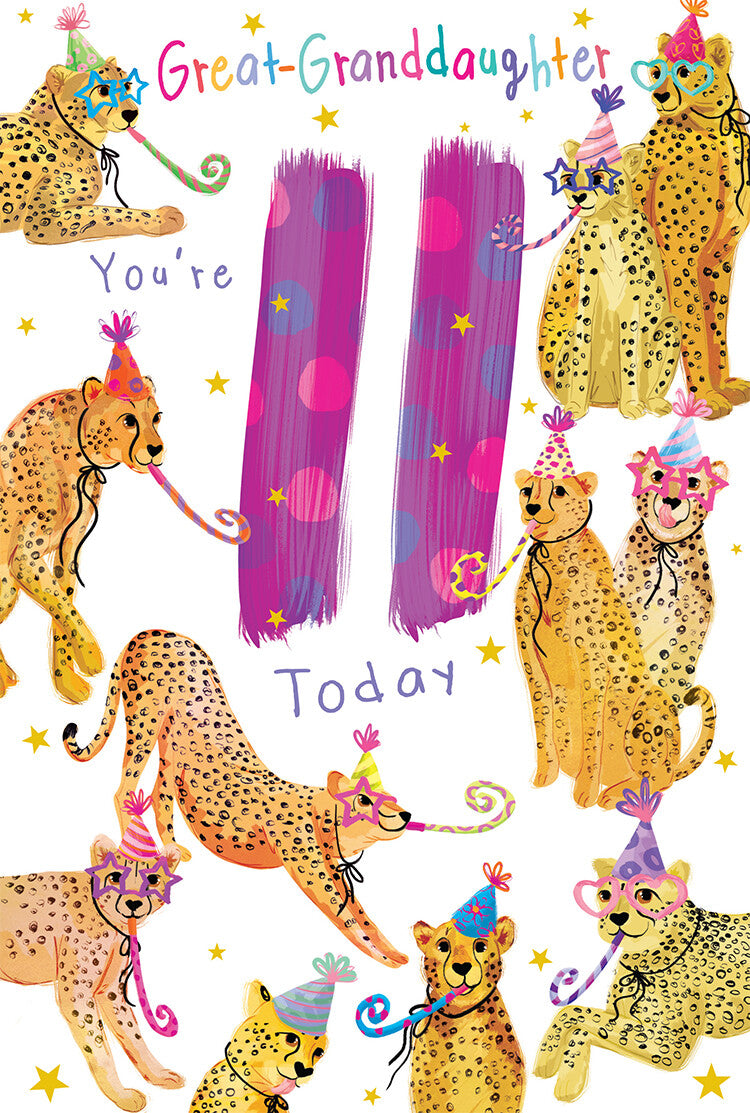 Great Granddaughter 11th Birthday Card Age 11 Cheetahs 9" x 6" Lovely Verse