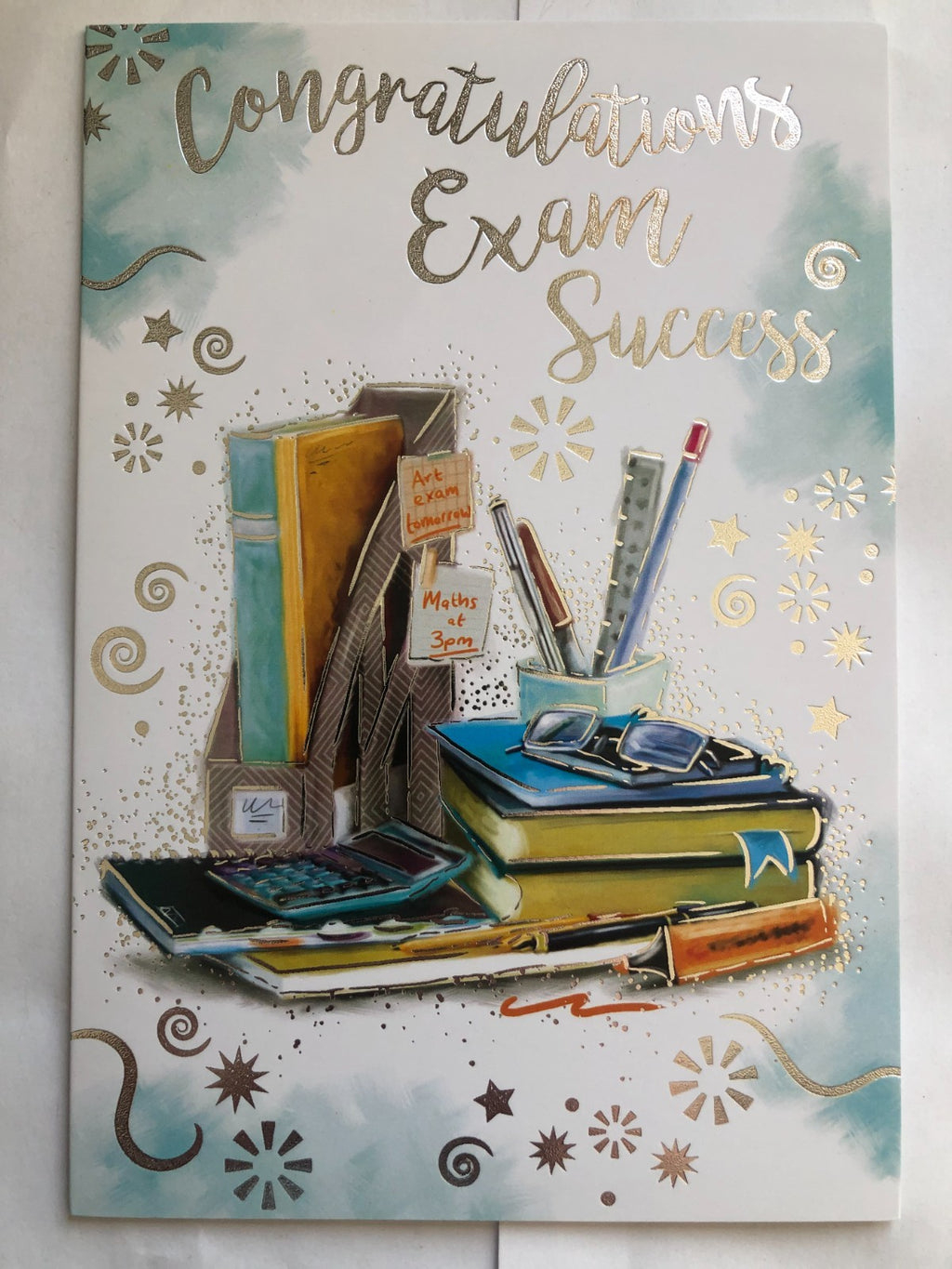 Congratulations Exam Success Card 13cm x 19cm Books & Calculator Design Verse