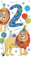 Age 2 Male 2nd Birthday Card Lions 9" x 5" Lovely Verse