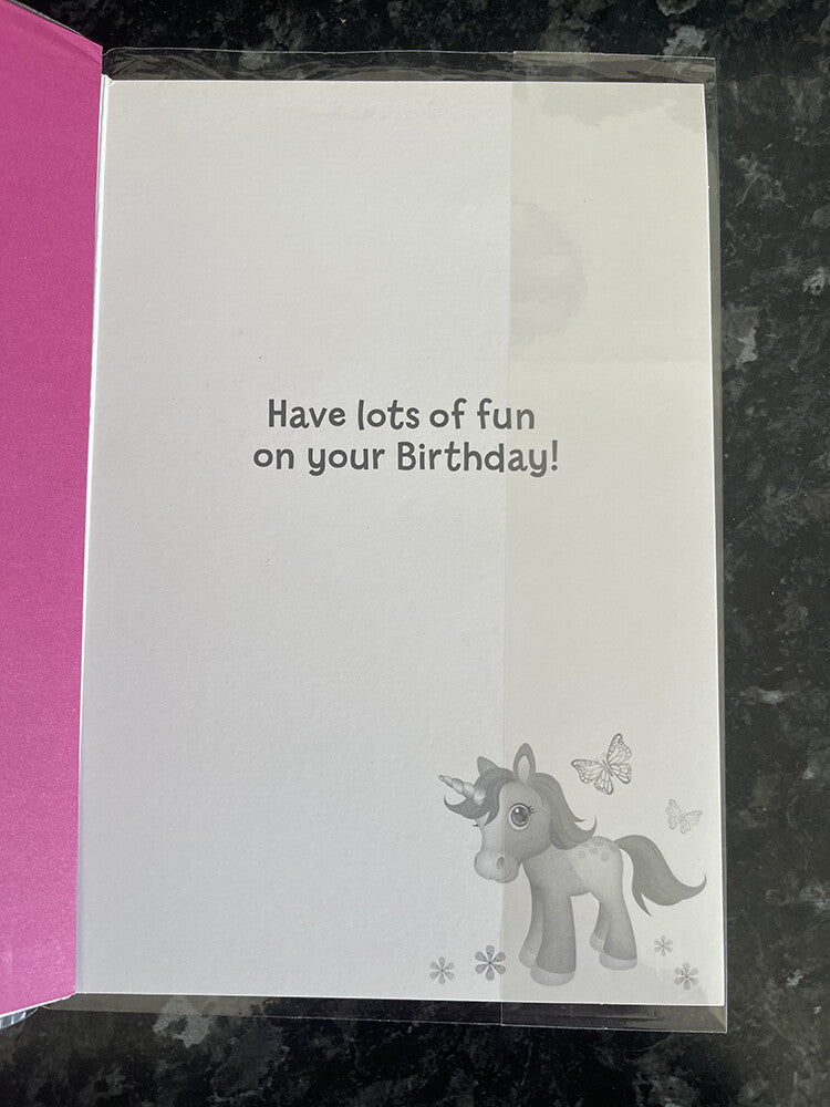 Age 1 Female Birthday Card 1st Pink Unicorn Butterflies Rainbow