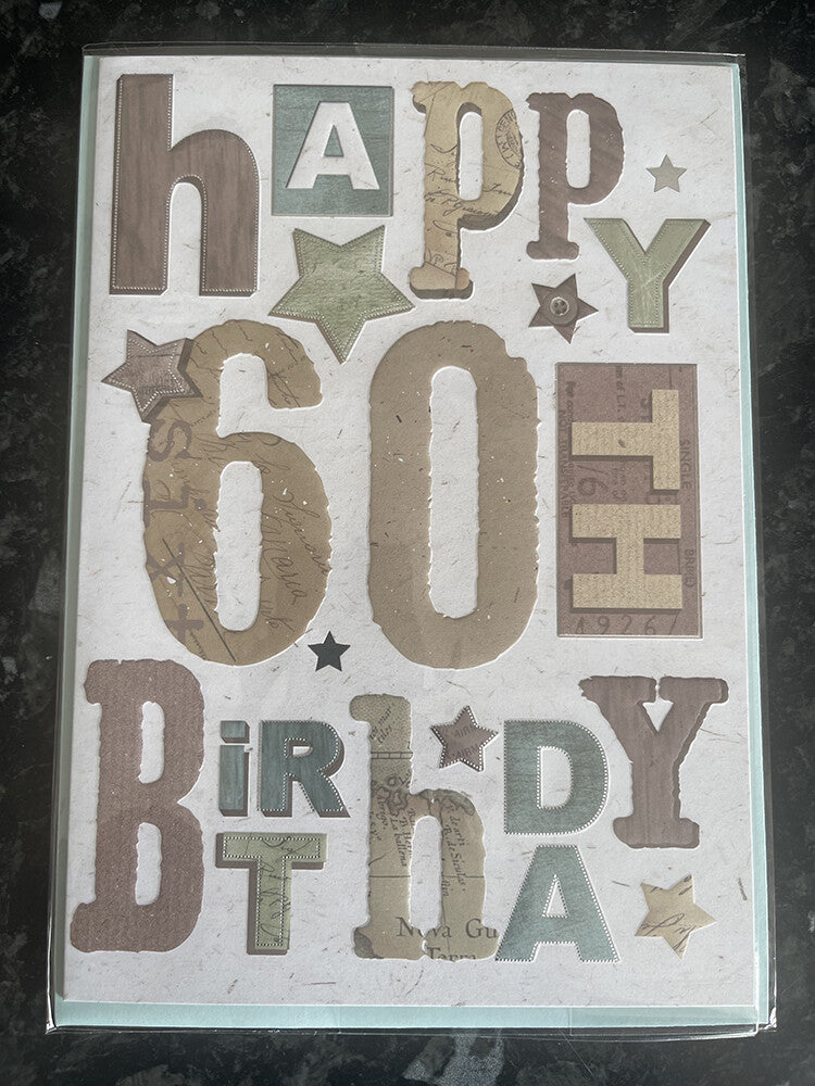 Happy 60th Birthday Card Words Button Stars
