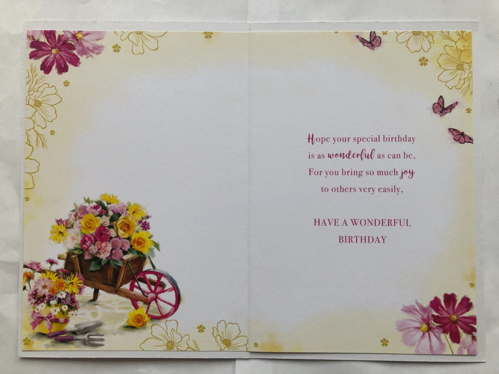 Birthday Card For Special Friend 13x19cm Floral Wheelbarrow Verse Inside