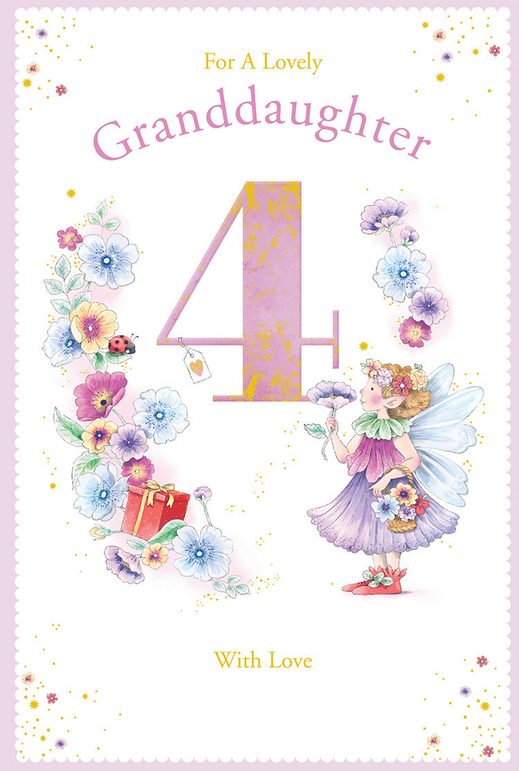 Granddaughter 4th Birthday Card Age 4 Poppy Fairy 9" x 6" Lovely Verse