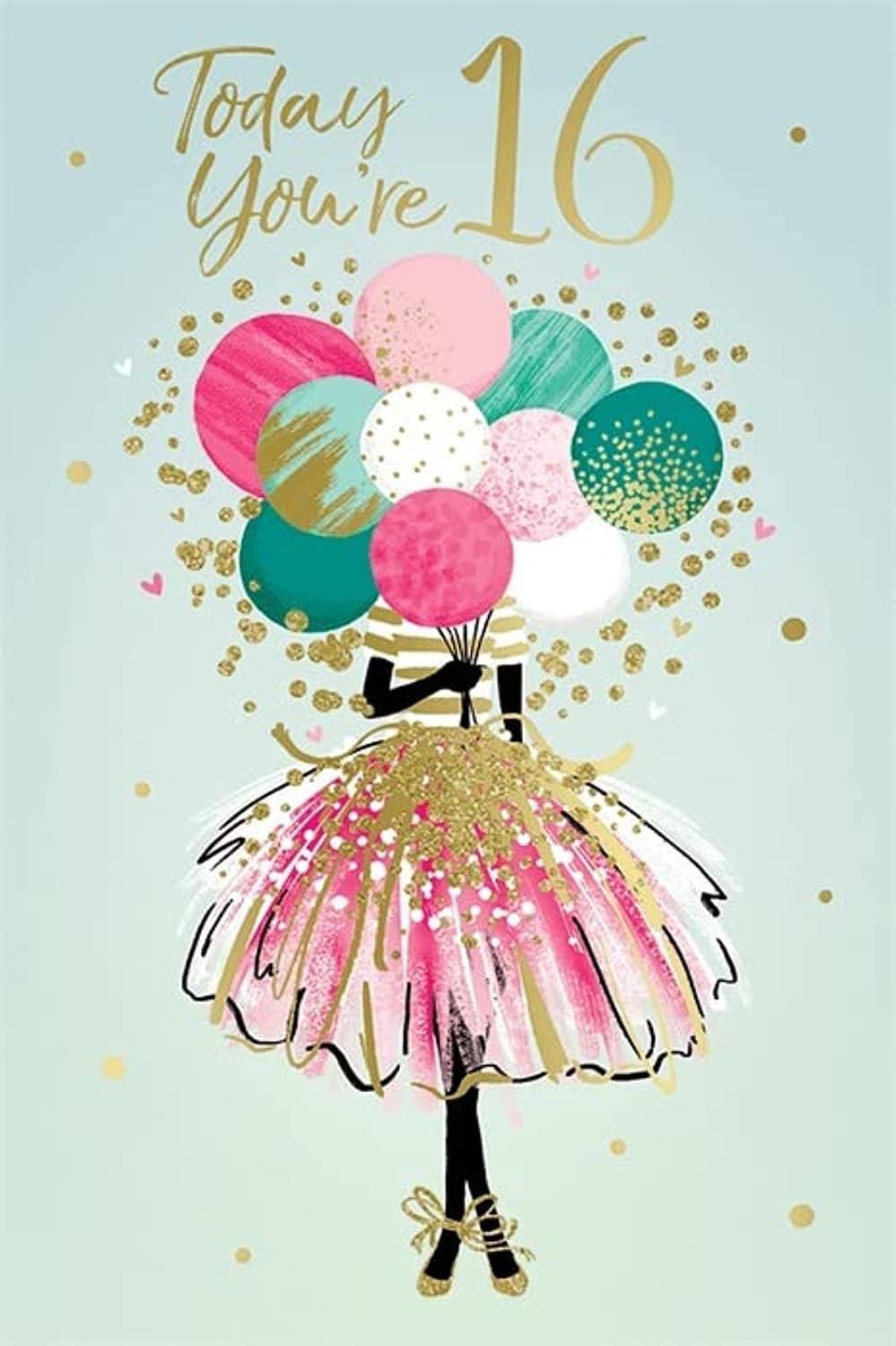 16th Birthday Card for Her  Balloons & Glitter Dress Design  15x23cm Insert