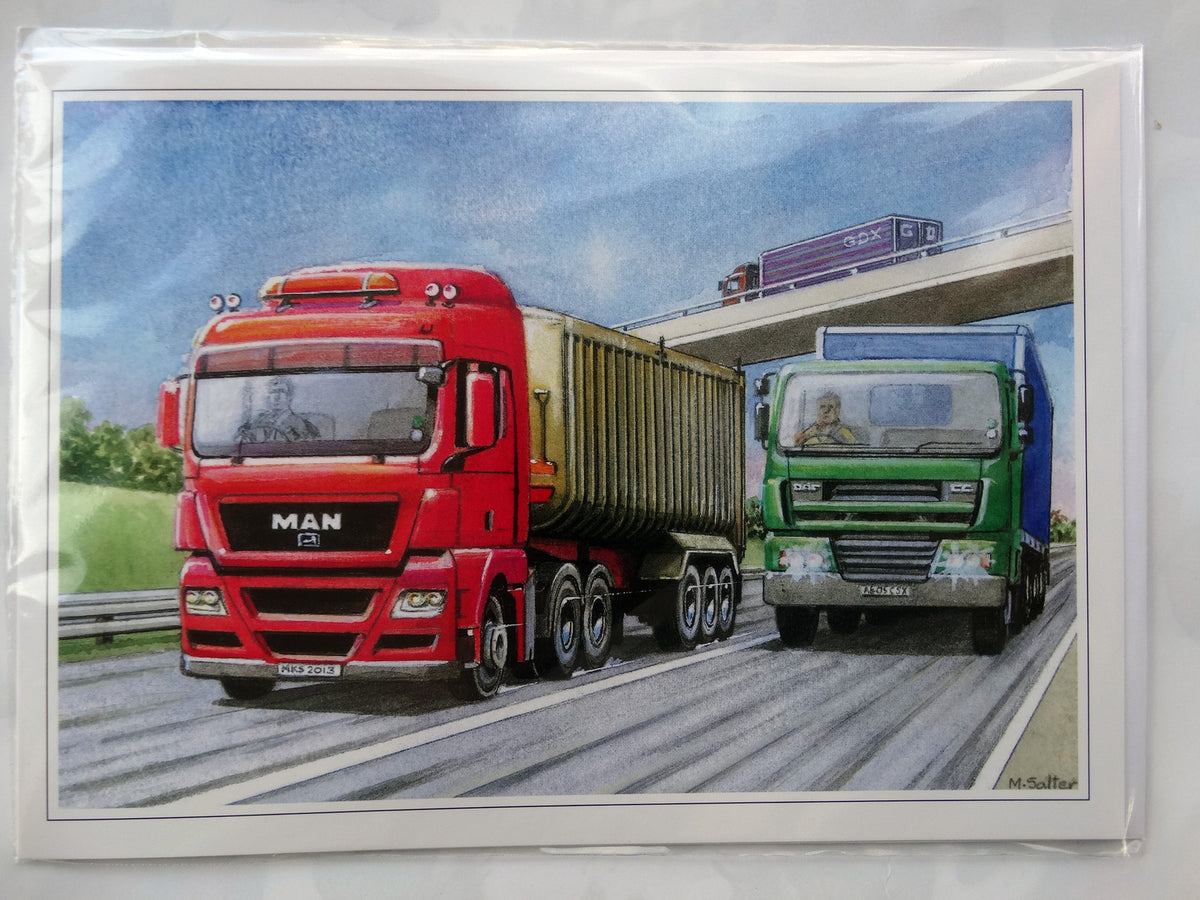 No Toll Roads MAN DAF Truck Driving Design Open Blank Christmas Birthday Card