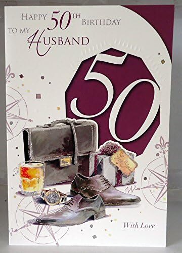 Husband 50th Birthday Card 50 Attache Case Shoes Gift Watch