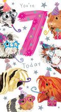 Age 7 Female 7th Birthday Card Guinea Pigs 9" x 5" Lovely Verse