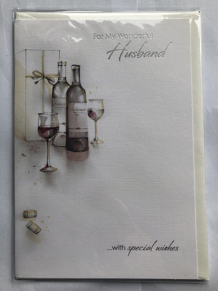 Husband Happy Birthday Card Red White Wine Bottles Glasses Gift Box