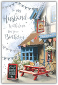 Birthday Card for Husband  Paris Caf Design  15x23cm  Colour Insert