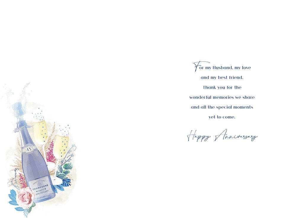 Sapphire Anniversary Card Husband  45 Years Verse Champagne Glasses