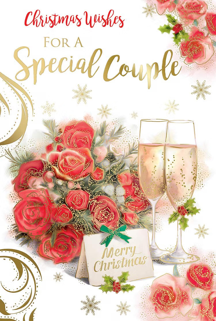 Couple Christmas Card Roses & Chamapgne Design Lovely Verse