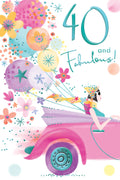 40th Happy Birthday Card Age 40 Today Bright Car & Balloons Female Lovely Verse