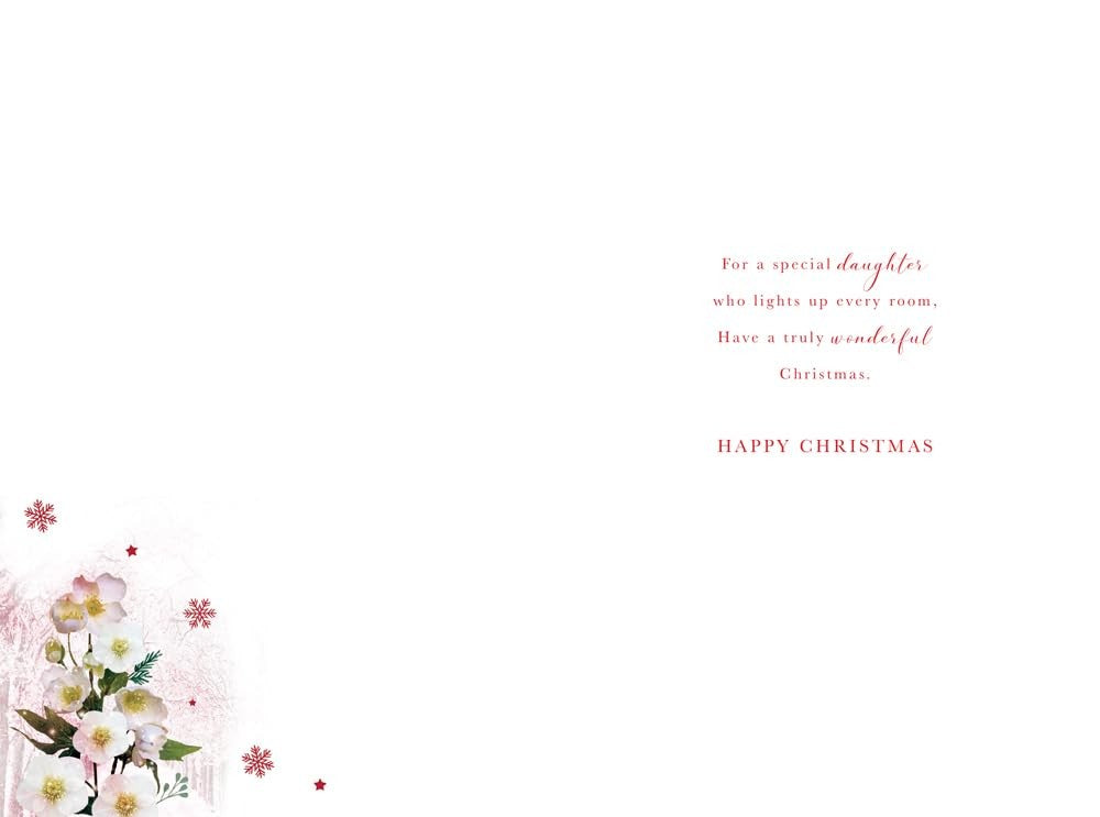 Christmas Card To Special Daughter Large Snowy Winter Flowers 15x23cm