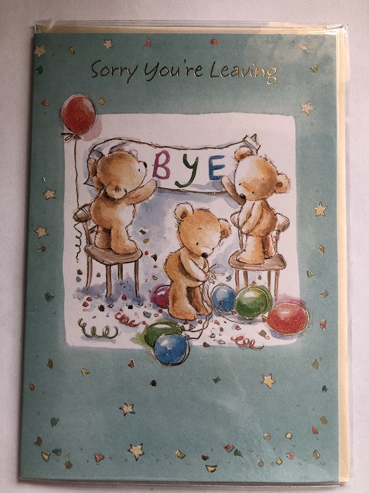 Sorry You're Leaving Card 3 Bears Hanging Bye Sign Balloons & Streamers