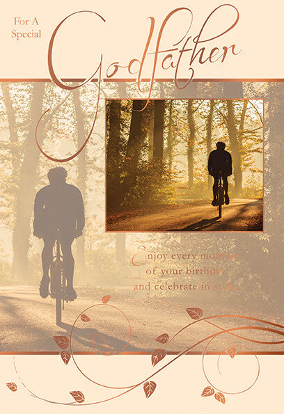 Godfather Happy Birthday Card Cycling & Trees Design Quality Lovely Verse