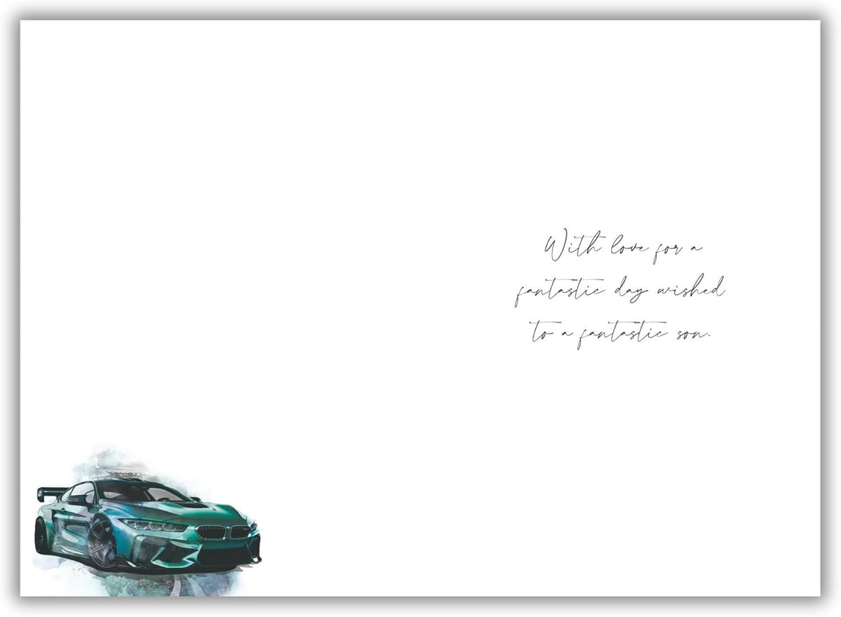 Birthday Card for Son  Sports Car Design & Verse  Modern Finish  13x19cm