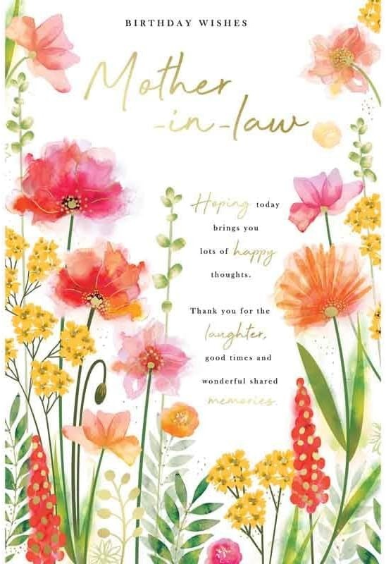 Birthday Card for Mother-in-Law Floral Design Heartfelt Verse Free UK Delivery