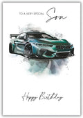 Birthday Card for Son  Sports Car Design & Verse  Modern Finish  13x19cm