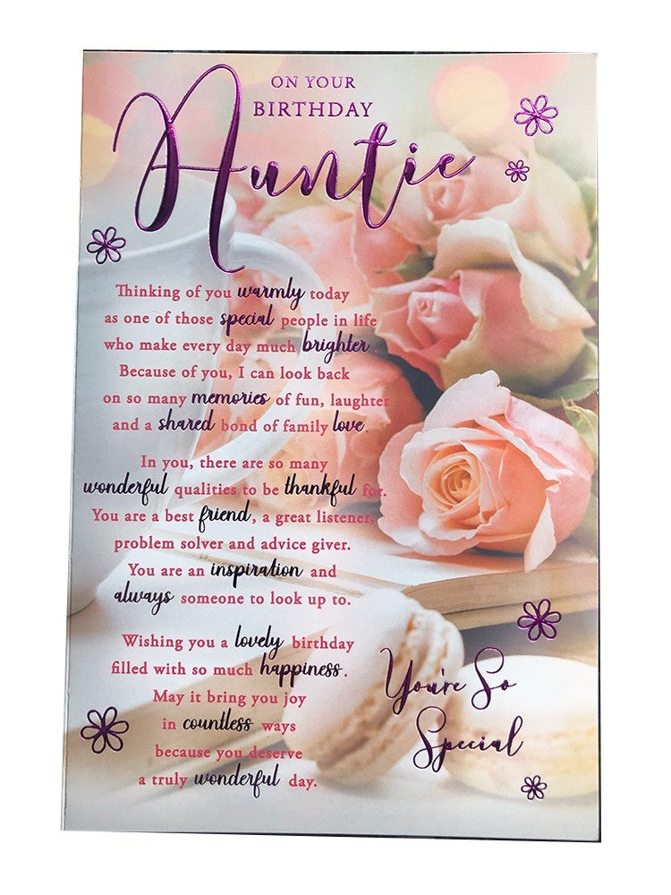 Beautiful Birthday Greeting Card for Auntie  Pink Roses & Verse