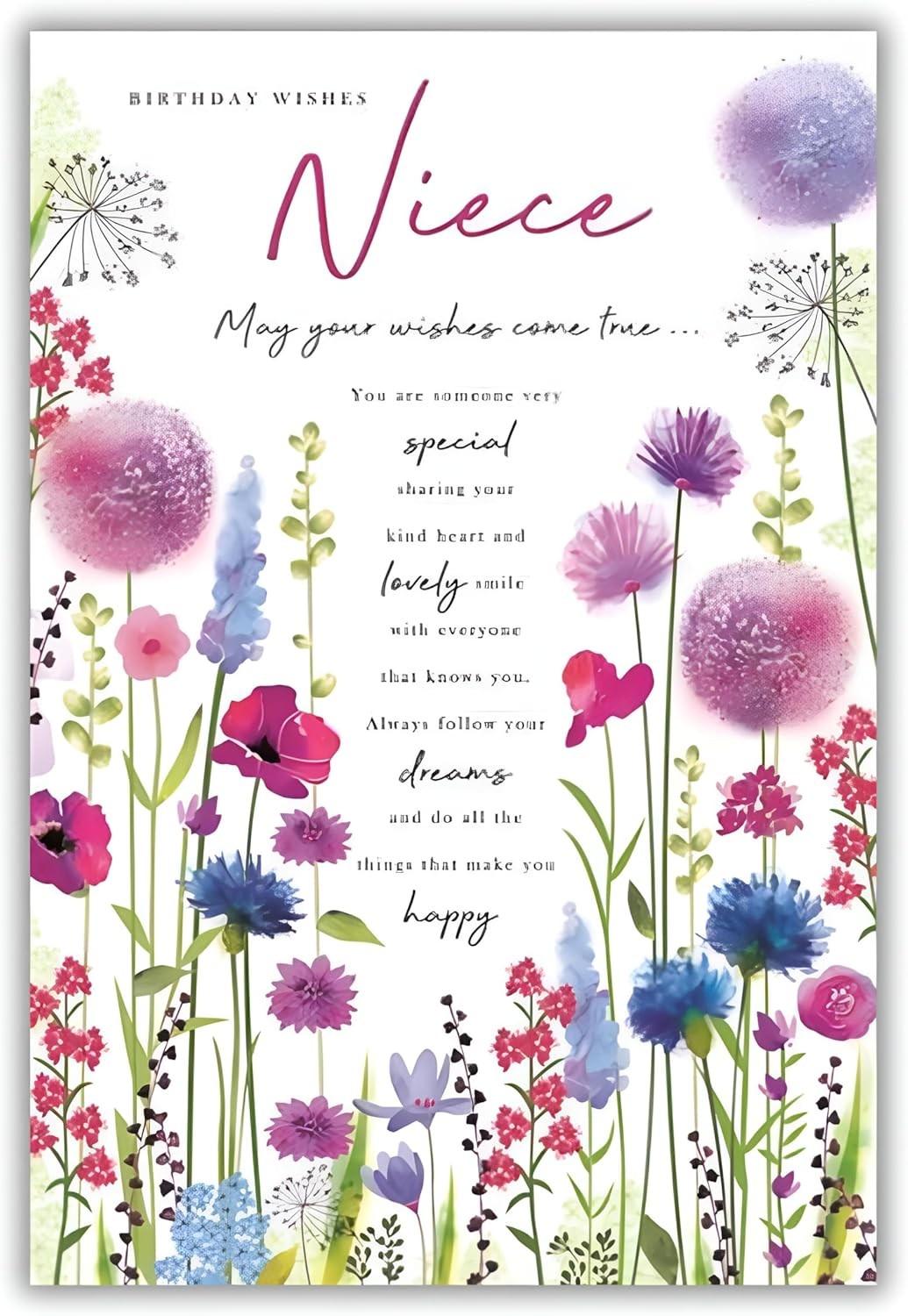 Niece Birthday Card  Colourful Floral Design & Sentimental Verse  15x23cm