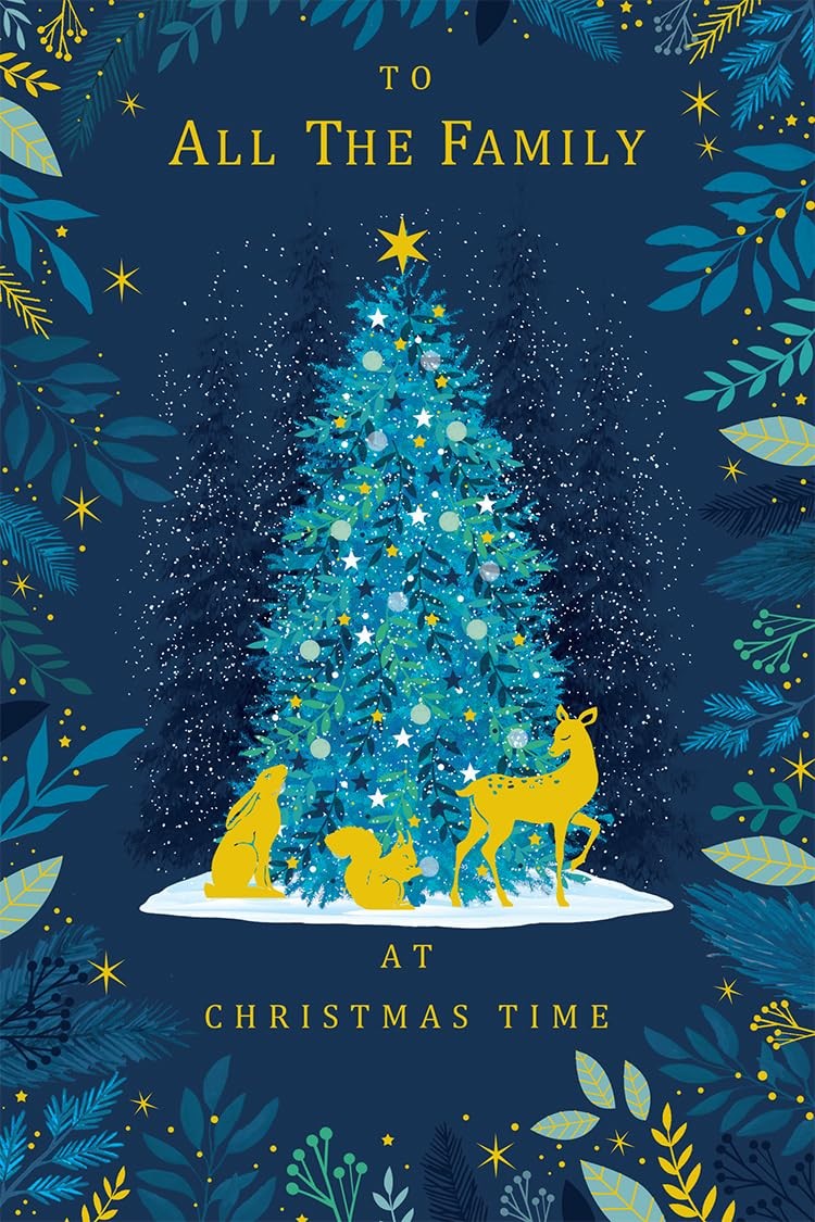 To All The Family Christmas Card Tree Rabbit Squirrel Deer 9" x 6" Lovely Verse