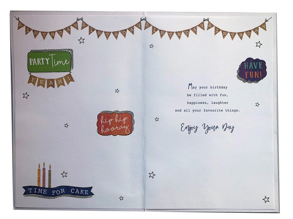 13th Birthday Card Grandson - Fun Party Stars Design ~ Approx 6"x9"