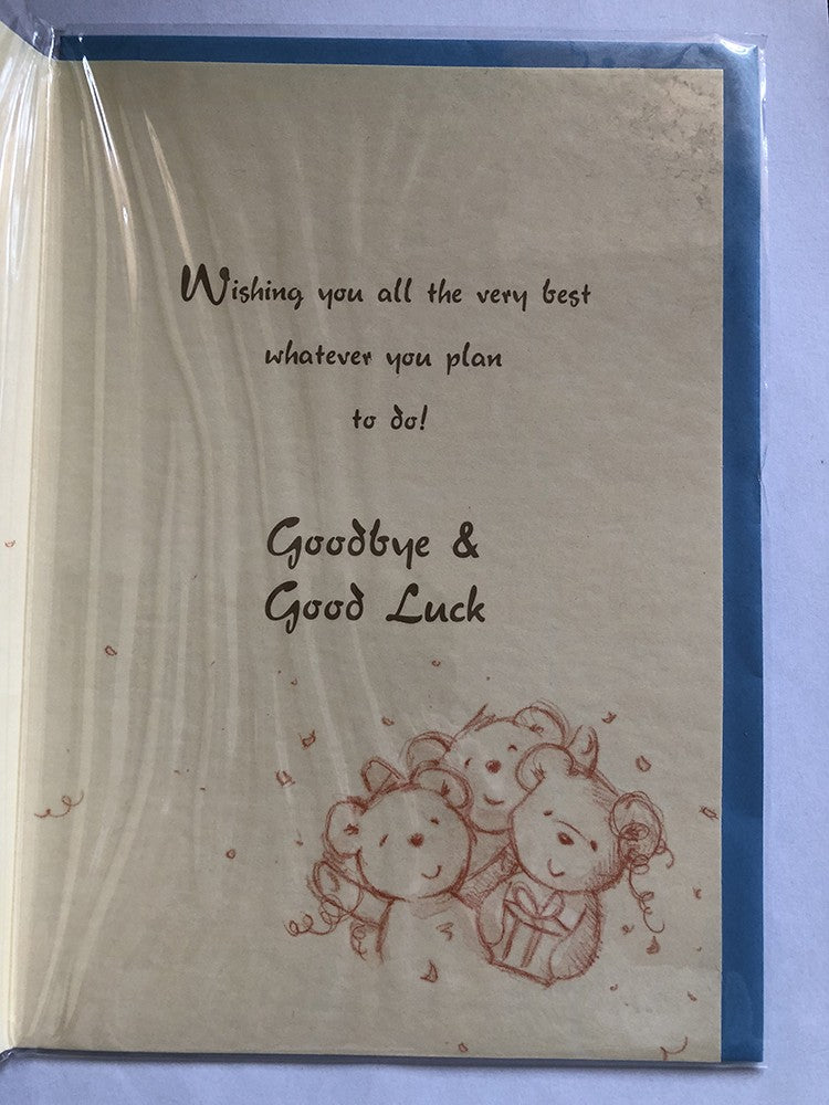 Good Luck Best Wishes Card Goodbye 3 Bears Surprise Party Sign Balloons