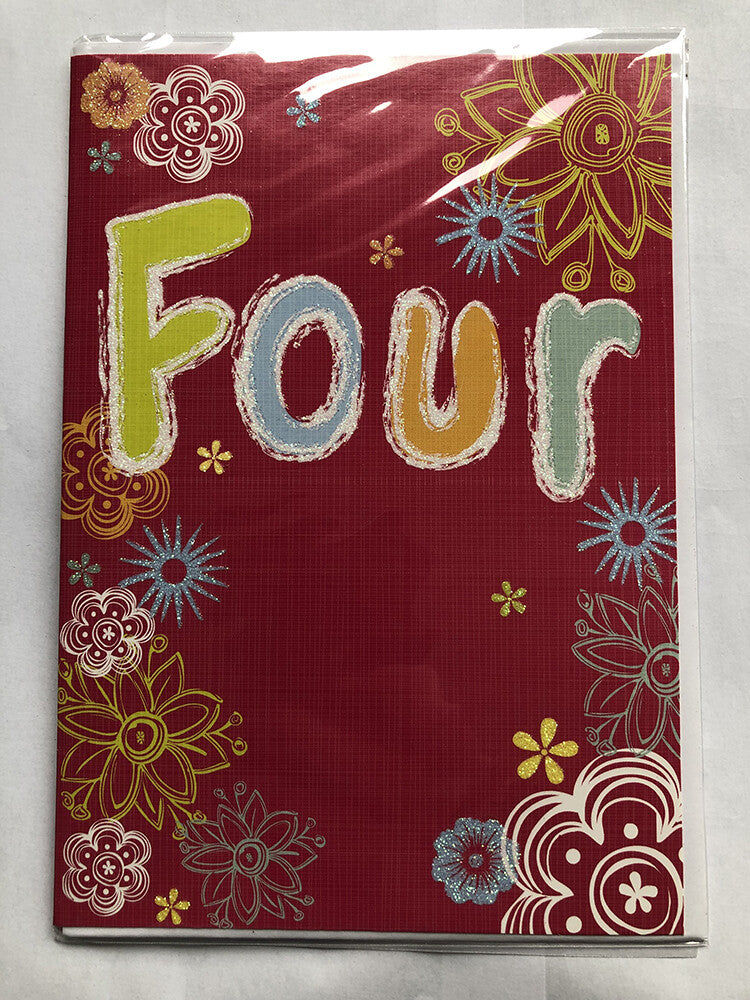 Age 4 Female Birthday Card 4th Bright Letters Word Flowers