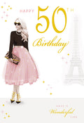 Happy 50th Birthday Card Female Foil Finish 8" x 6" Lovely Verse