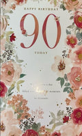90th Birthday Card ? Elegant Pink Floral Design & Verse ? 15x23cm