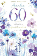 60th Birthday Card for Auntie  Purple Floral & Dragonfly  15x23cm Insert