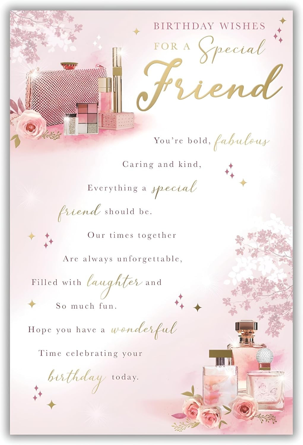 Friend Birthday Card  Glam Beauty & Rose Design  Quality Finish  15x23cm