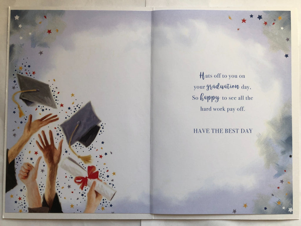 Graduation Card 13cm x 19cm Mortarboard Caps & Diploma Design Verse Inside
