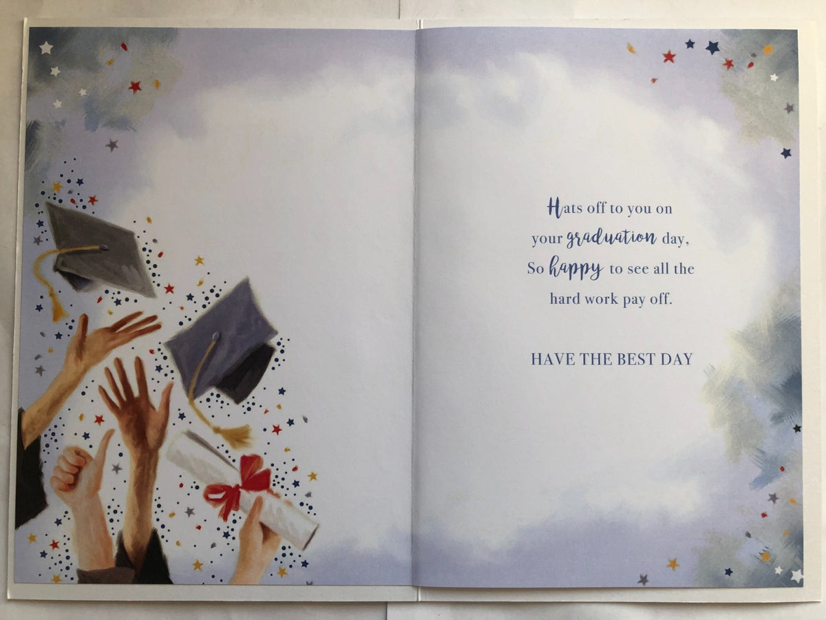 Graduation Card 13cm x 19cm Mortarboard Caps & Diploma Design Verse Inside