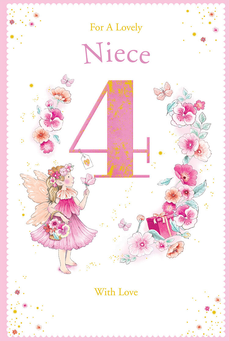 Niece 4th Birthday Card Age 4 Poppy Fairy 9" x 6" Lovely Verse