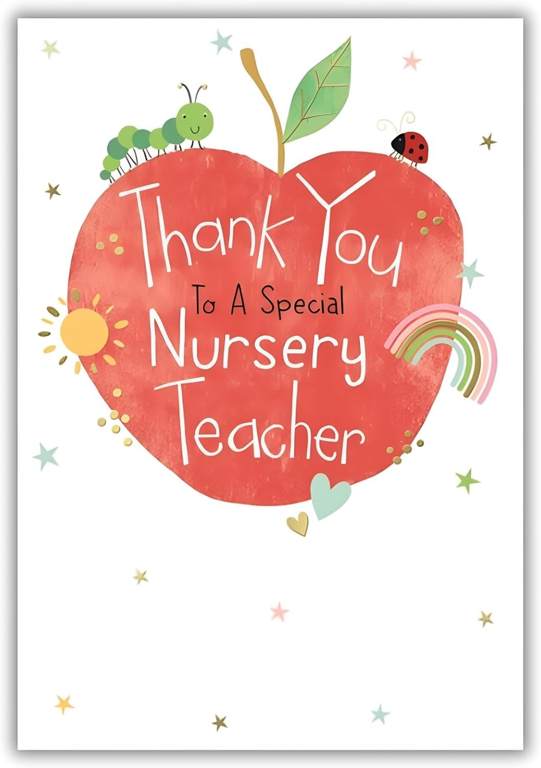 Thank You Nursery Teacher Card Special Pre-School Leaving End of Term Apple