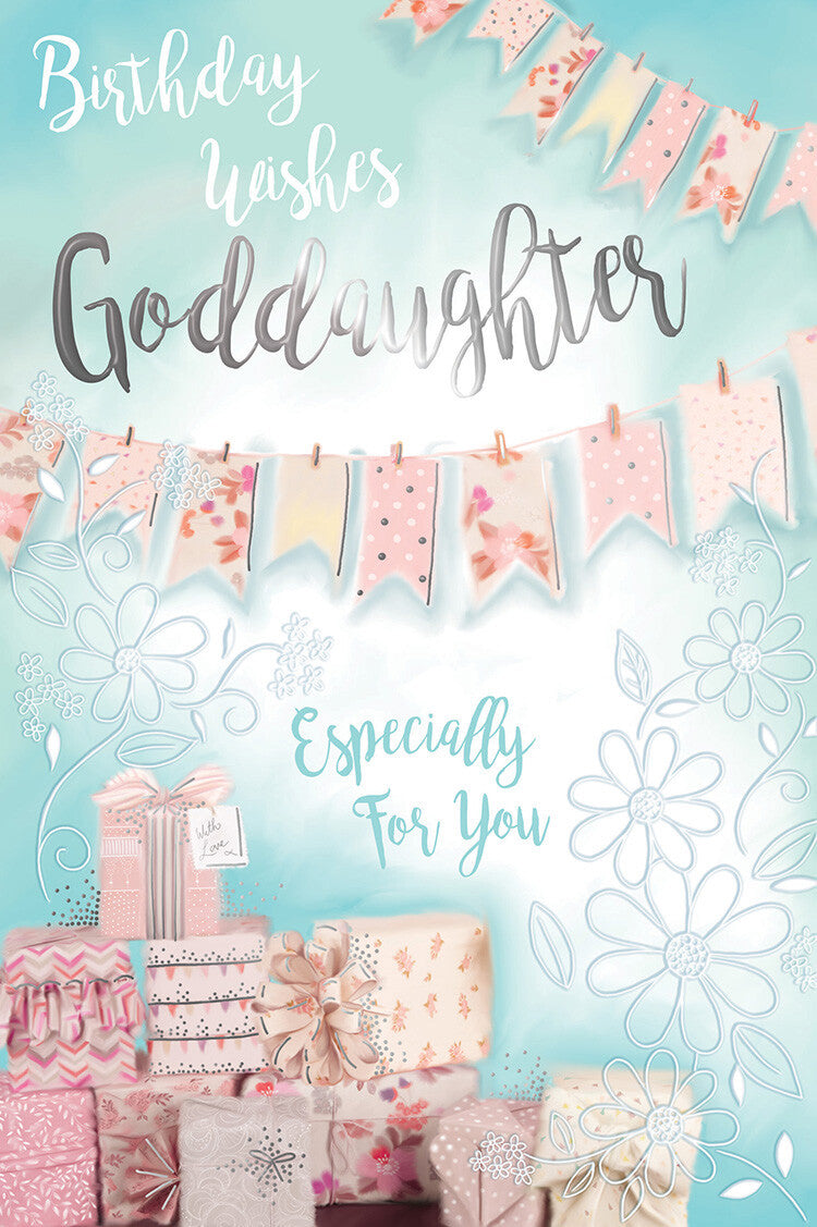 Goddaughter Happy Birthday Card Wishes Presents Gifts Pegs & Washing Line Design