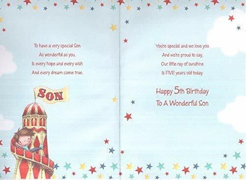 Son 5th Birthday Card Age 5 Boy On Helter Skelter Design Happy Lovely Verse