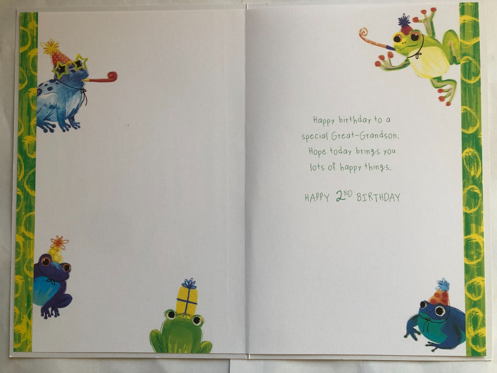 2nd Birthday Card for Great-Grandson 15cm x 23cm Frog Party Design Verse