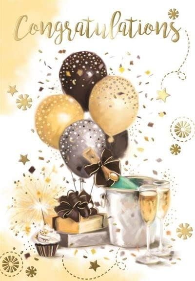 Congratulations Card 13cm x 19cm Balloons & Champagne Verse Inside