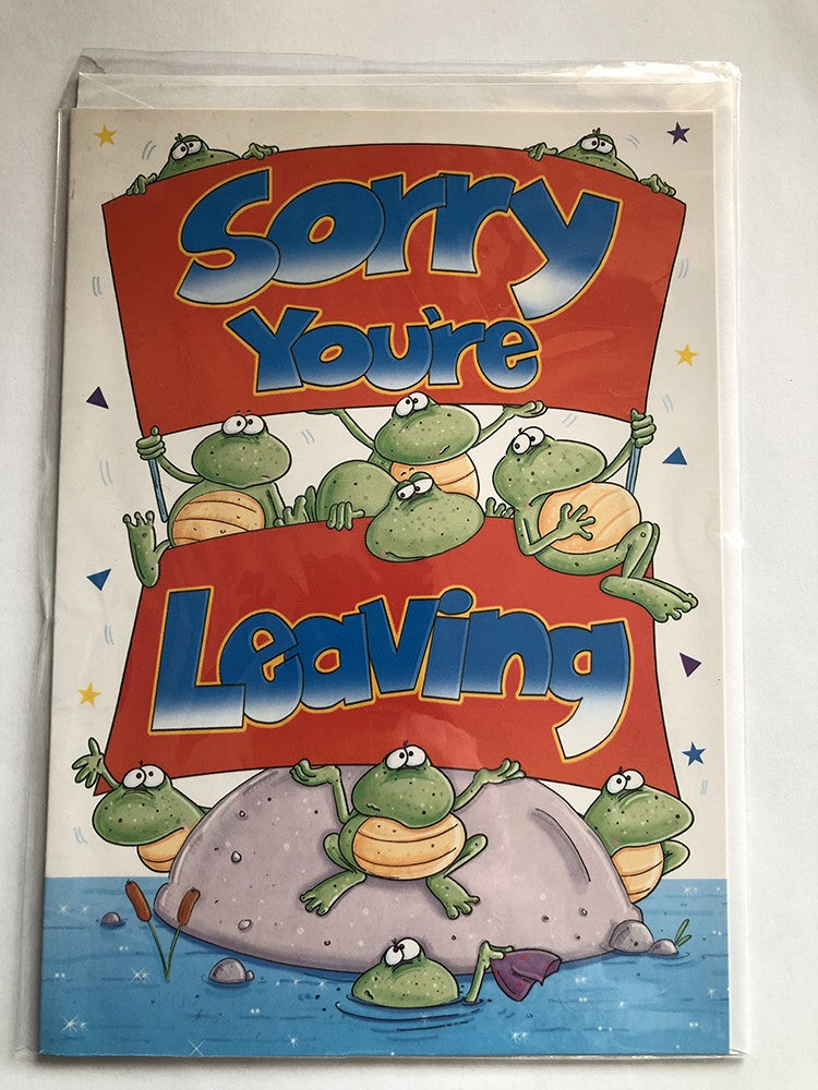 Sorry You're Leaving Card Frogs Holding A Banner On A Island