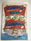 Sorry You're Leaving Card Frogs Holding A Banner On A Island