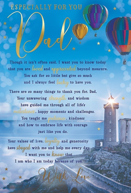 Dad Birthday Card Hot Air Balloons Lighthouse Amazing Dad Verse