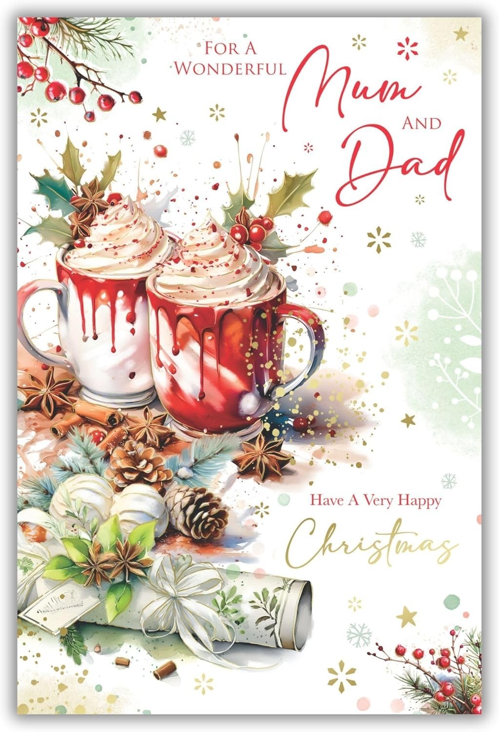 Christmas Card For Mum & Dad Large 15x23cm Festive Mugs Verse 15cm x 23cm